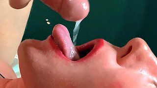 FORESKIN: She gags from huge amounts of sperm , going down her throat CLOSEUP