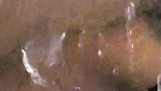 Ebony teen maid creampied in doggy style in the shower
