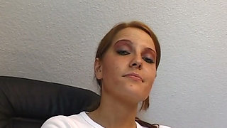 Sexy slut masturbating in office