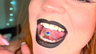 BBW Redhead Miley Coxxx Spit Fetish-- Mouth Close up -- Pierced Tongue
