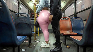Balaclava BBW Gets Ass in Tight Shiny Pink Pants - Public Bus