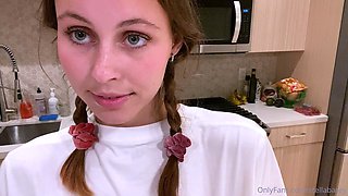 Small titted brunette teen fingering on the bed
