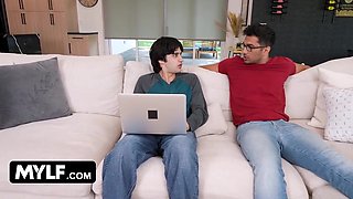 Petite Stepmom Gets Seduced By Her Naughty Stepson And His Friend In A Threesome