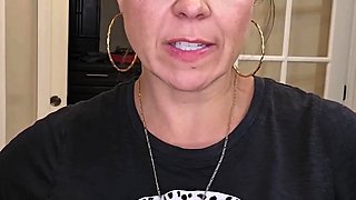 Busty curly brunette with big boobs fucks on couch