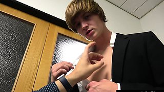 Cute Czech Twink in Suit Gets Massive Handjob and Huge Cum