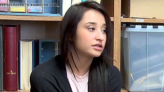 Brunette teen pays security with cumshot