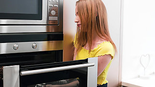 Young Maya Lace gets fucked standing in the kitchen by her stepbrother