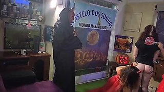 Halloween House Party: Hot Brazilian Cosplay Babes Offer Tight Pussies for Group Sex