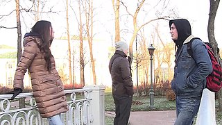 Smoking hot cutie paid to fuck in a MMF threesome