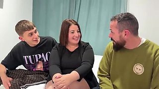 Chubby Spanish Babe Takes on Boyfriend's Gang and Gets Rough Anal from Three Big Cocks