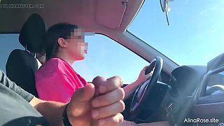 AlinaRose Risky Car Handjob - Stroking Cock While Driving in Public