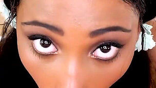 18 years old ebony Blue Skye POV suck white cock and cum swallow