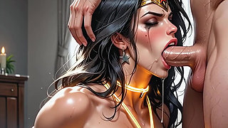 Strong Super Hero Wonder Woman Tries Thick Futa Cock in Tight Ass. AI GENERATED