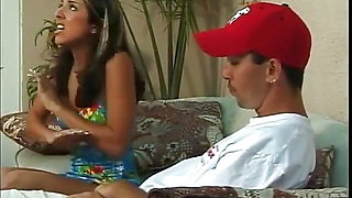 Young chick riding cock on couch