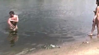 Amateur swingers on the publick beach