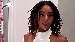 Hot Sexy Braless All Natural Big Tits Ebony Real College Girl in a Shiny Latex Gold Mini Skirt Goes Panties off Multiple Cameras