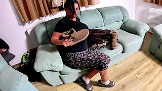 Magic Whore Transformation in Shearling and Uggs. Pee, Deepthroat, Cum on Fur and Squirting