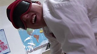 Kerry Louise Kinky College Brunette Spanked for Desk Toy Play