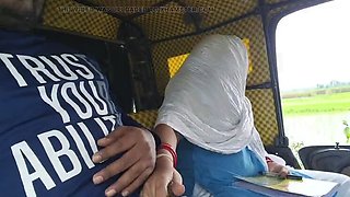 Sona Bhabhi Sucks My Big Dick Inside an Auto While I Masturbate - Indian Blowjob & Cumshot