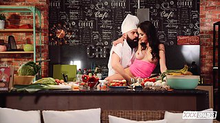 Angel Rush Sizzles in Fiery Kitchen Threesome Passion