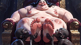 Obese SSBBW Queen Moaning While Slaves Worship Her Big Feet