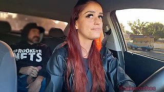 Slutty Brazilian Driver Catches Passenger Jerking Off in Car - Blowjob & Swallow in 4K