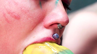 Femdom Catplay Dominatrix Playing with Tattooed Cosplayer with Butt Plug