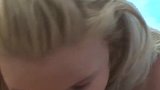 Hot 19 year old blonde Bianka Lovely POV blowjob facial by pool