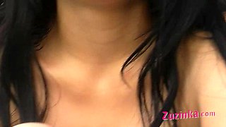 Zuzinka shows pussy and does sex chat at the pool