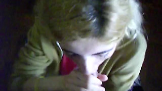 young blonde  wife sucks cock, toy with dildo, gets cum in mouth and swallow