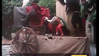 Excellent blonde princess blows king's cock on the wall in the castle