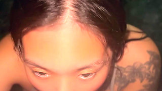 Asian Babe Giving Good Head in Pool Sloppy Blowjob