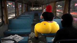 Big Ass Girl in Tight Yellow Leggings Waiting for the Bus