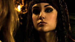 Closeup costume ffm threesome with Brea Lynn