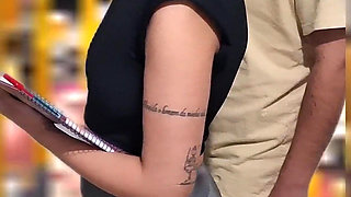 Slutty Student Gets Cumshot in Public on the Bus