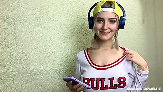 Russian cutie with huge tits sucking on that cock like it's a lollipop