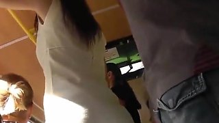 Upskirt Tight White Sheer Thong On Bus