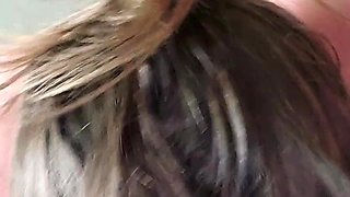 Big tit brunette sucks a big cock blowjob POV