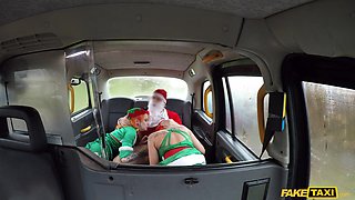 Redhead Threesome Heat with John in Santa Action