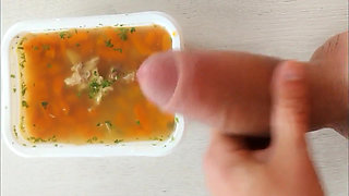 Soup with Own Cum - Flavoring Delivered Food From Restaurant with Own flavor and Tasting It