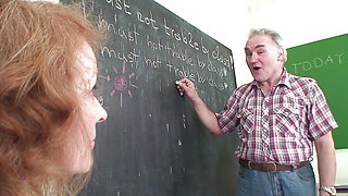 Horny headmistress gets licked, fucked and jizzed