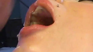 Brunette Slut Gets Her Face Drenched in Cum During Gangbang