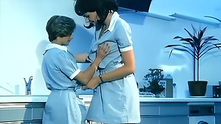 Vintage petite nurse enjoys intense anal threesome with small tits