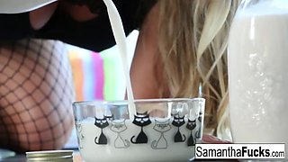 Samantha Saint takes a Milk bath