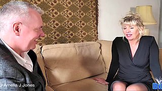 Naughty British Blonde Amelia Deep-Throats MattyFacial in Boss Role