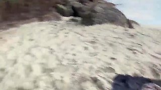 Chubby beach babe making her ass jiggle on his dick in POV