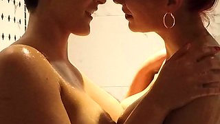 Skinny small tit teen babes enjoying lesbian foreplay action