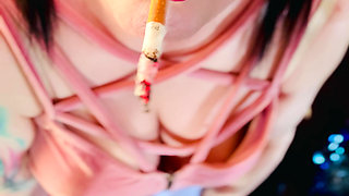 A Cute Goth, Tina Snua Smoking A Cigarette In Close Up With Lots OF Dangling - OMI OME Drifting