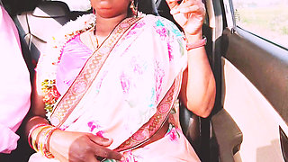 Indian Car Sex Pink Saree Bhabi Try to Fucking with Boy Friend. Telugu Firty Talks.