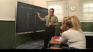Mature teacher takes the pussy of a wild student